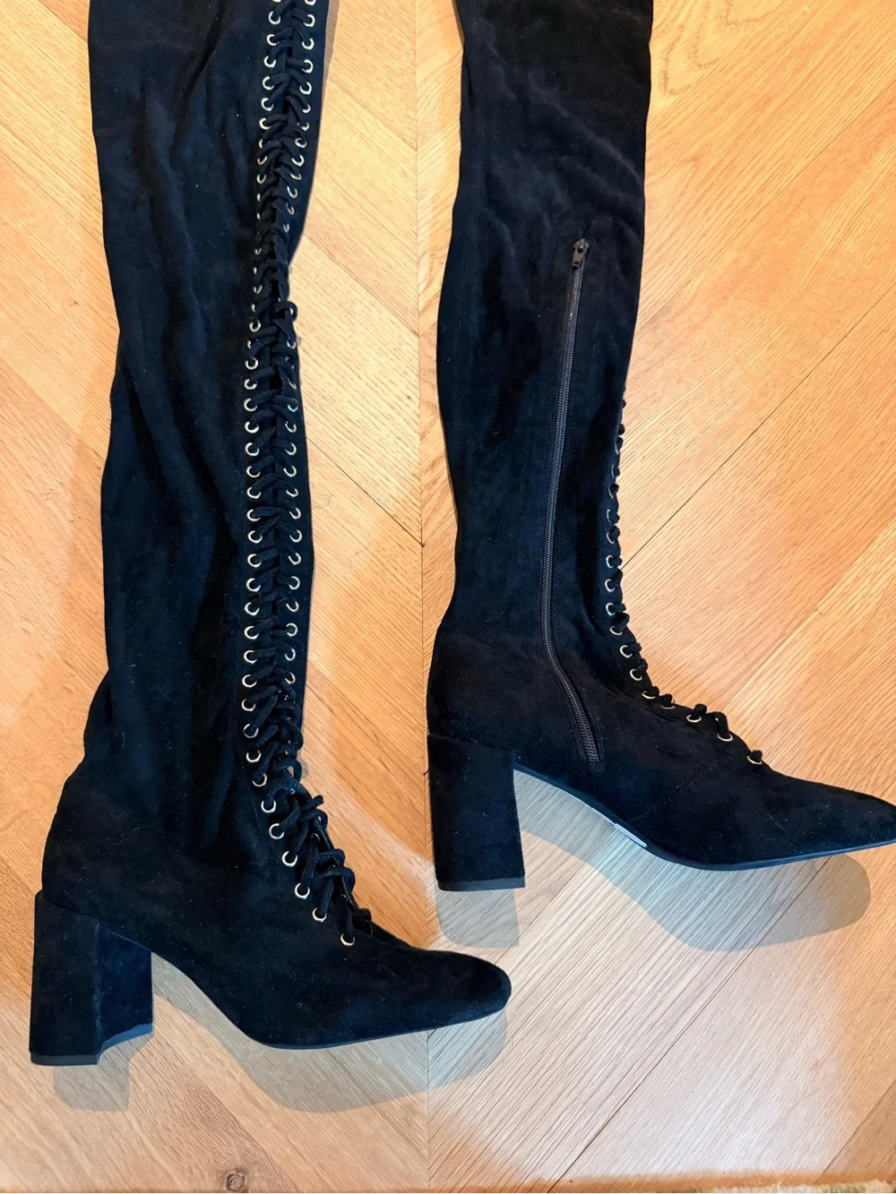 Jeffery Campbell Black Over-the-Knee Lace-Up Block Heel Boots